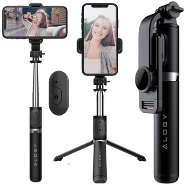 Selfie Stick Alogy Phone Holder Photo Tripod 103cm Bluetooth Remote Control Black