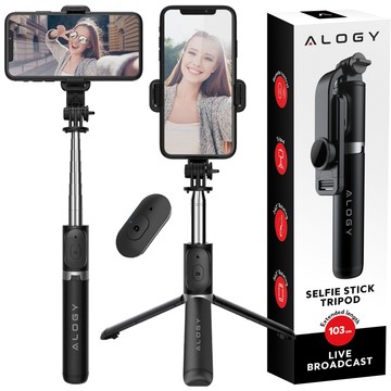 Selfie Stick Alogy Phone Holder Photo Tripod 103cm Bluetooth Remote Control Black