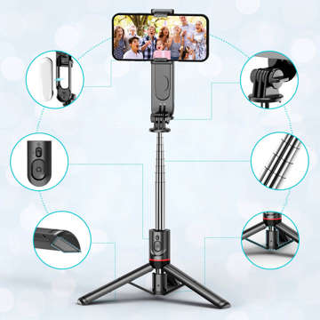 Selfie Stick Tripod L15 Tripod L15 Phone Holder with LED Lamp Bluetooth Remote Control Black