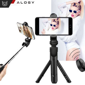 Selfie stick tripod Tripod phone holder Alogy Tripod selfie stick Bluetooth 360 remote control Black