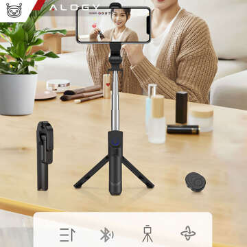 Selfie stick tripod Tripod phone holder Alogy Tripod selfie stick Bluetooth 360 remote control Black