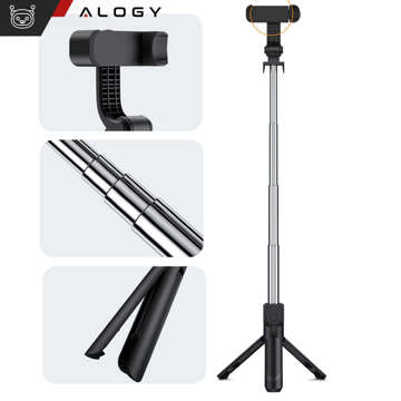 Selfie stick tripod Tripod phone holder Alogy Tripod selfie stick Bluetooth 360 remote control Black