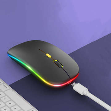 Silent Mouse slim wireless mouse Alogy LED RGB backlit for laptop tablet Black