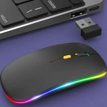 Silent Mouse slim wireless mouse Alogy LED RGB backlit for laptop tablet Black