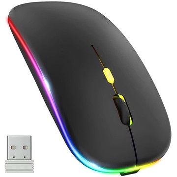 Silent Mouse slim wireless mouse Alogy LED RGB backlit for laptop tablet Black