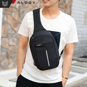 Single-shoulder backpack for men, women, school, youth, urban, small, Black Alogy, with USB, anti-theft