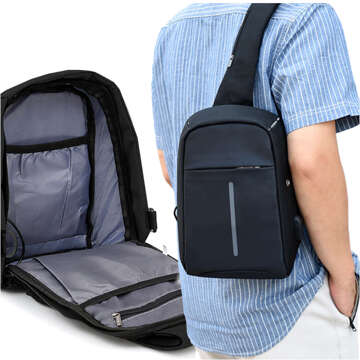 Single-shoulder backpack for men, women, school, youth, urban, small, Black Alogy, with USB, anti-theft