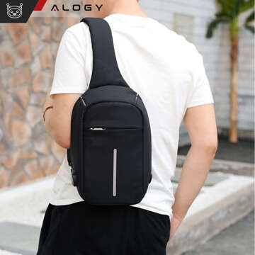 Single-shoulder backpack for men, women, school, youth, urban, small, Black Alogy, with USB, anti-theft