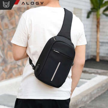 Single-shoulder backpack for men, women, school, youth, urban, small, Black Alogy, with USB, anti-theft