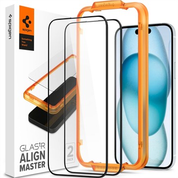 Spigen Alm Glass FC 2-Pack tempered glass for Apple iPhone 15 Black