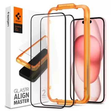 Spigen Alm Glass FC 2-Pack tempered glass for Apple iPhone 15 Plus Black