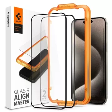 Spigen Alm Glass FC 2-pack tempered glass for Apple iPhone 15 Pro Max Black