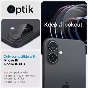 Spigen Optik Pro Glas.TR Camera Protector 2-pack for iPhone 16 / 16 Plus Black