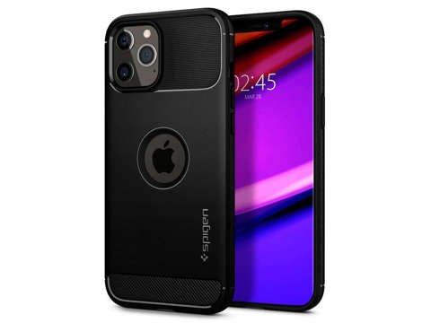 Spigen Rugged Armor Case for Apple iPhone 12/ 12 Pro 6.1 Matte Black Glass Alogy