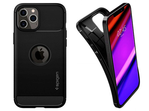 Spigen Rugged Armor Case for Apple iPhone 12/ 12 Pro 6.1 Matte Black Glass Alogy