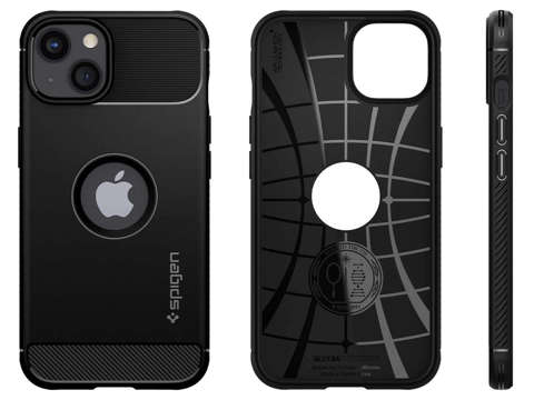 Spigen Rugged Armor case for Apple iPhone 13 Matte Black Glass