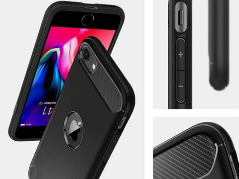 Spigen Rugged Armor case for Apple iPhone SE 2022/2020 Matte Black Glass Alogy