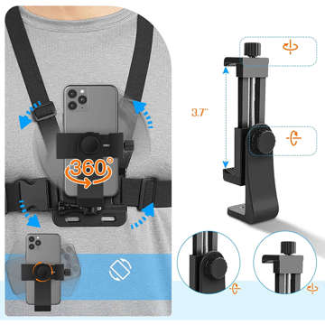 Sports harness Alogy Chest chest holder for camera, GoPro cameras, universal phone Black