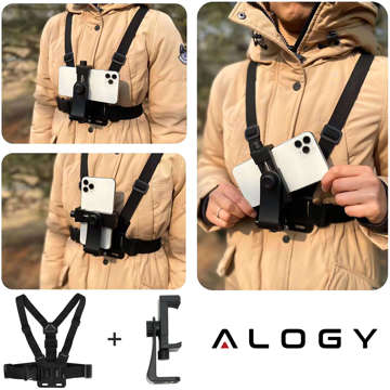 Sports harness Alogy Chest chest holder for camera, GoPro cameras, universal phone Black