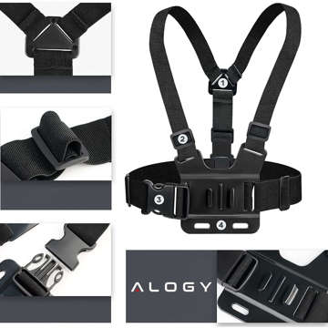 Sports harness Alogy Chest chest holder for camera, GoPro cameras, universal phone Black