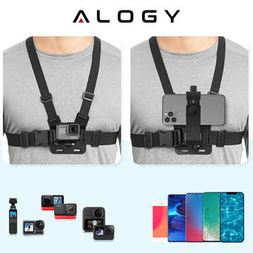 Sports harness Alogy Chest chest holder for camera, GoPro cameras, universal phone Black