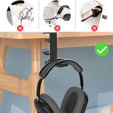 Stand Headphone bag holder, aluminum, desk, adjustable, desk stand, hanger, hook, Black