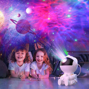 Star Projector Astronaut LED Night Light RGB 360 for Children's Room Remote Controlled with Adjustment White