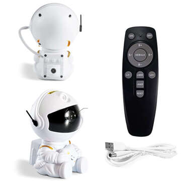 Star Projector Astronaut LED Night Light RGB 360 for Children's Room Remote Controlled with Adjustment White