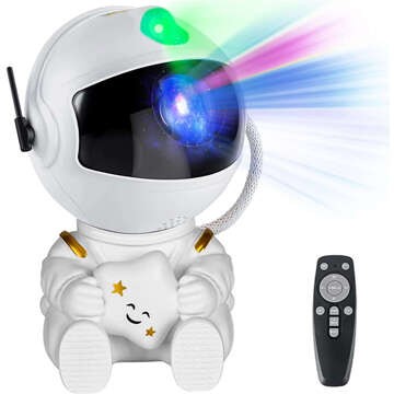 Star Projector Astronaut LED Night Light RGB 360 for Children's Room Remote Controlled with Adjustment White