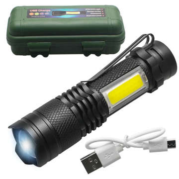 Tactical Flashlight Classic LED Light COB XPE Mini Lamp Metal Pocket Zoom Black