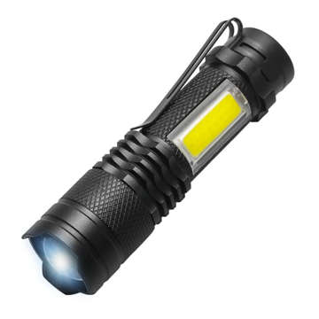 Tactical Flashlight Classic LED Light COB XPE Mini Lamp Metal Pocket Zoom Black