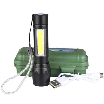 Tactical flashlight Mini classic light 9cm LED COB T6 with adjustable Zoom pocket black