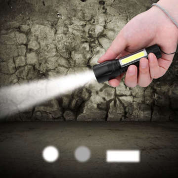 Tactical flashlight Mini classic light 9cm LED COB T6 with adjustable Zoom pocket black