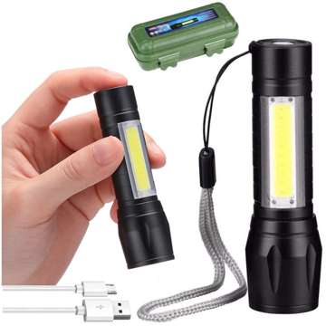 Tactical flashlight Mini classic light 9cm LED COB T6 with adjustable Zoom pocket black