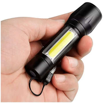 Tactical flashlight Mini classic light 9cm LED COB T6 with adjustable Zoom pocket black