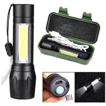 Tactical flashlight Mini classic light 9cm LED COB T6 with adjustable Zoom pocket black