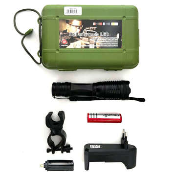 Tactical flashlight with LED CREE-XML-T6 ZOOM 800m Strong lamp, charger, bicycle holder