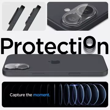 Tempered Glass Camera Protector Spigen Optik.Tr "EZ FIT" Camera Protector 2-PACK for Apple iPhone iPhone 16 / 16 Plus Crystal Clear