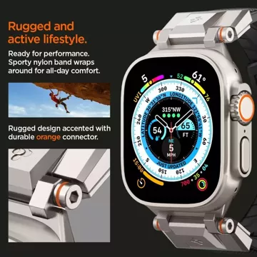 The Spigen Durapro Armor strap for Apple Watch 4 / 5 / 6 / 7 / 8 / 9 / Se / Ultra 1 / 2 (42 / 44 / 45 / 49 mm) is a combination of modern materials that combine durability and style, creating a unique accessory for your smartwatch.