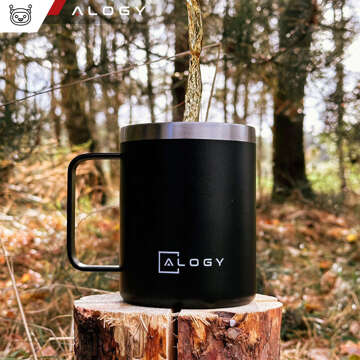 Thermal mug 420 ml with a handle and lid for coffee, tea, steel, cold and hot drinks, Alogy Black