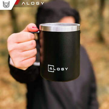 Thermal mug 420 ml with a handle and lid for coffee, tea, steel, cold and hot drinks, Alogy Black