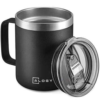 Thermal mug 420 ml with a handle and lid for coffee, tea, steel, cold and hot drinks, Alogy Black