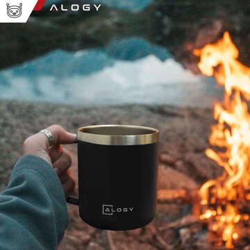 Thermal mug 420 ml with a handle and lid for coffee, tea, steel, cold and hot drinks, Alogy Black