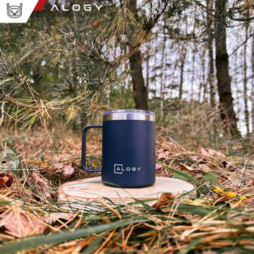 Thermal mug 420ml with handle lid for coffee tea steel cold and warm drinks Alogy navy blue