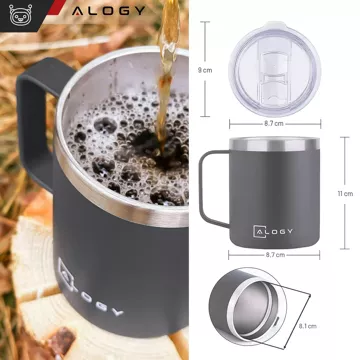 Thermal mug 420ml with handle lid for coffee tea steel cold and warm drinks Alogy navy blue