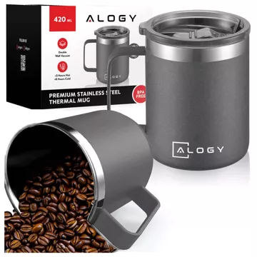 Thermal mug 420ml with handle lid for coffee tea steel cold and warm drinks Alogy navy blue