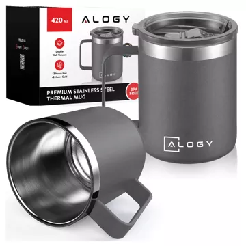 Thermal mug 420ml with handle lid for coffee tea steel cold and warm drinks Alogy navy blue