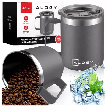 Thermal mug 420ml with handle lid for coffee tea steel cold and warm drinks Alogy navy blue