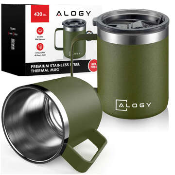 Thermal mugs set of 2 mugs Thermal mug 420 ml with handle and lid for coffee and tea, steel Alogy Green