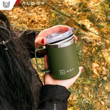 Thermal mugs set of 2 mugs Thermal mug 420 ml with handle and lid for coffee and tea, steel Alogy Green